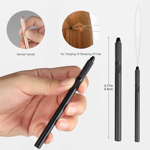 Hair Extension Loop Needle Threader and Pulling Hook for Micro Beads - Styling Tool Kit for Feathers Hair Extensions, 2 Black