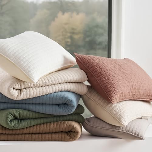 EVERGRACE Cross Stitch Pre-Washed Cotton Quilt Bedding Set King Size, Oversized 3 Pieces Lightweight Bedspread Coverlet for All Season, with 2 Matching Shams, Olive Green,108"x96" - color: Olive Green, size: King/Cal King (108" X 96")