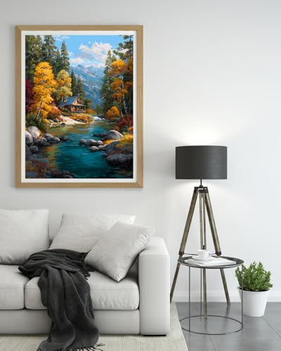 14CT Counted Cross Stitch Kits for Adults Advanced Mountains Lake Printed Stamped Cross Stitch Kits for Adults (Mountain Lake 1) - color: Mountain lake 1