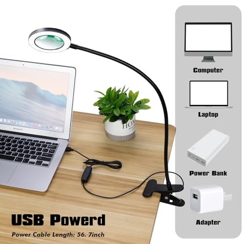 Magnifying Glasses with Light, 10x Clip on Desk Lamp with Magnifier