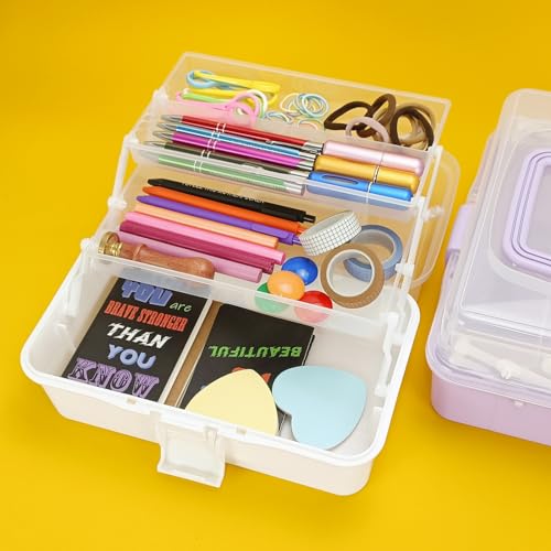 10Inch Tackle Box Organizer and Storage,Three-Layer Sewing Box With 2 Trays - color: White