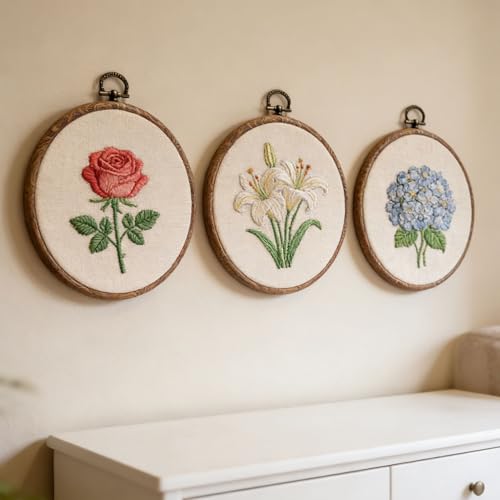 ZESHIHAOGUO 15 Pcs Round Embroidery Hoops - Rubber Ring Imitated Wood Frame Kits for Cross Stitch, DIY Craft, Sewing Projects Hanging Gifts (Brown, 4.33 inch & 6.7 inch & 8.27 inch) - size: 4.33 inch & 6.7 inch & 8.27 inch