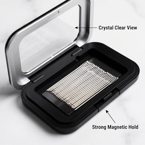 shuielai Magnetic Needle Holder Case, Clear Acrylic Lid Strong Magnet Pin Storage Organizer, Secure Portable Needle Keeper for Sewing Quilting Crafts Bobby Pins Paper Clips (Black)