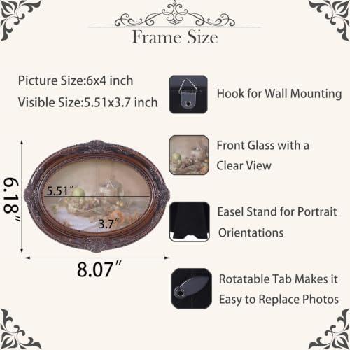 Vintage Picture Frames 4x6 Ornate Distressed Brown Antique Pictue Frames with Real Glass Cover for Wall & Tabletop Display Victorian Home Decor Gallery Wall Decor,Oval - color: Distressed Brown, size: 6X4