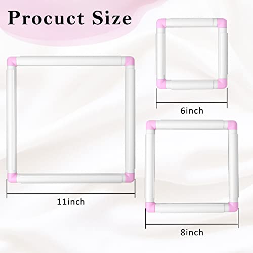 Pllieay 3 Pack Square Embroidery Hoops, Plastic Cross-Stitch Hoops