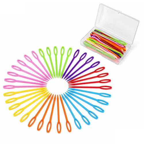 LUNARM 50PCS Plastic Needles for Yarn Large Eye Sewing Needles - size: 3.54 inches
