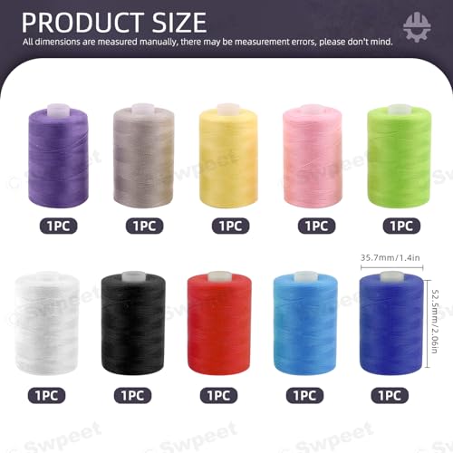 Swpeet 10Pcs 1000 Yards Rainbow Colors All Purpose Threads Assortment Kit, Handy Polyester Sewing Threads Embroidery Thread, Hand Sewing Needle Threaders Set for Crafters Lovers - 10 Colors - color: Colour Styles