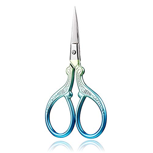 BIHRTC 3.6 Inch Small Embroidery Scissors Sharp Stainless Steel Needlepoint Scissors DIY Tool Dressmaker Shears for Sewing Crafting Needlework Houshold - color: Blue Green