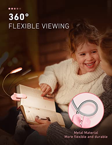 Monotremp Book Lights for Reading at Night in Bed, 80 Hours Runtime Rechargeable Reading Lights for Books in Bed, 3 Brightness Levels × 3 Color Temperatures, 1.3 oz Lightweight - color: Pink