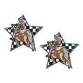 Cowgirl Checkered Star Patch, 3" x 3", 2-Pack, Embroidered Iron-On for Hats, Bags, Jackets - color: Cowgirl Checkered Star