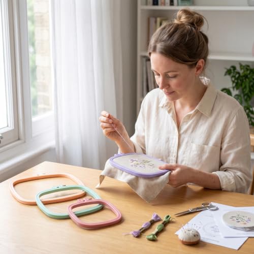 LAMXD 4 Pieces Embroidery Hoop Rectangle Square Embroidery Frame Cross Stitch Hoop Sewing Tool for Art Craft Handy Sewing (Multicolor),with Gold Eye Embroidery Needles - style: 4 sizes square