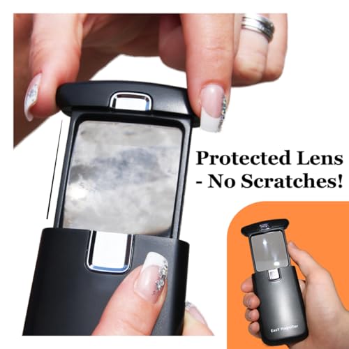 EasY Magnifier Small Pocket Magnifying Glass 3X with LED Light For Reading Fine Print; Mini Lighted Hand Held Acryl Lens; Read Lables In Stores; Magnify Glasses For Close Work;Helpful Gift For Seniors