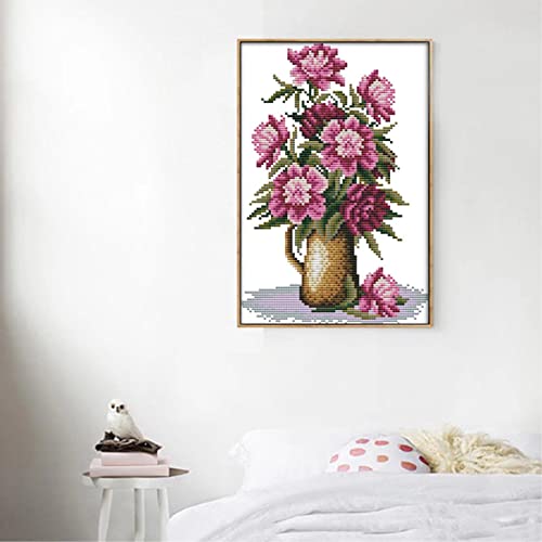 ITSTITCH Stamped Cross Stitch Kits for Beginners Full Range of Cross Stitching Preprinted Pattern for Kids or Adults, 11CT DIY Embroidery Needlepoint Starter Kits-Pink Flower，9.5×14.6 inch - color: Pink Flower，9.5×14.6 inch