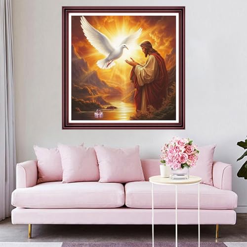Funchey Counted Cross Stitch Kits for Adults Needlepoint Kits Unprinted Cross Stitching Embroidery Kit 11CT Cross Stitch Supplies-Jesus Prayers and Seagulls 18x18 inch - color: ArtsKit08
