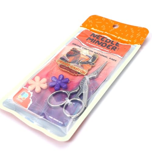Awesome Pattern Studio Needle Minder Set - Grand Canyon National Park Magnetic Needle Minder + 2 Needle Threaders + Crane Scissors. Enamel Pin for Cross Stitch, Embroidery and Craft - size: Grand Canyon Modern Design - SET #2