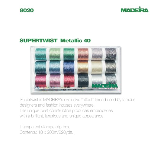 Madeira 8020 'supertwist' Embroidery Box with 18 Metallic Bobbins 200 M Each