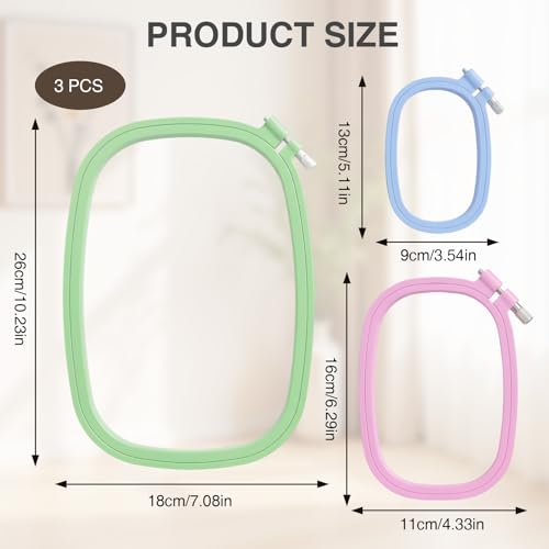 Waaqkid 6 Pack Square Embroidery Hoops Set, Reusable Rectangle Cross Stitch Ring and Frames ( Mini 3.5×5" Small 4.3×6" Large 7×10") for DIY Craft