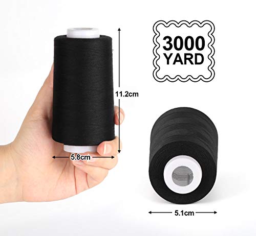 ilauke 4 x 3000 Yards Black Serger Thread Cones - color: Black
