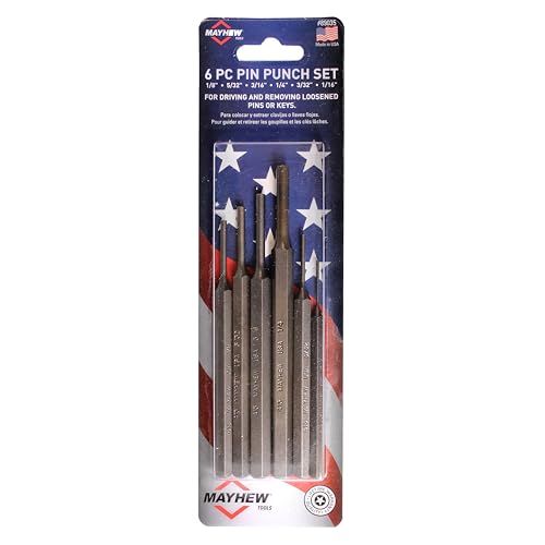 Mayhew Tools 89035 SAE Pin Punch Set Carded, 6-Piece, Shot-Blast Finish
