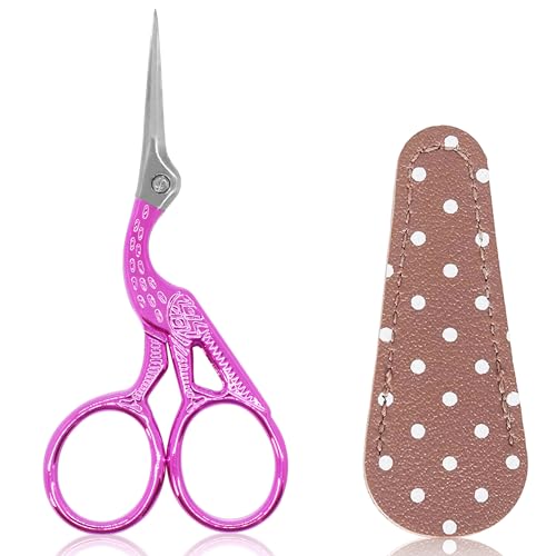 BIHRTC 3.6" Little Bird Scissors with Artificial Leather Cover for Crafts - color: Rose, size: 3.6inch