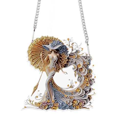 JISHSHAY Diamond Painting Pendant Beautiful Woman Diamond Art Hanging Ornament Gem Art Window Hanging Gem Painting Wind Chimes Mosaic Kits for Adults Windchimes Embroidery Sun Catchers Window Hangers - color: Beautiful Woman 2