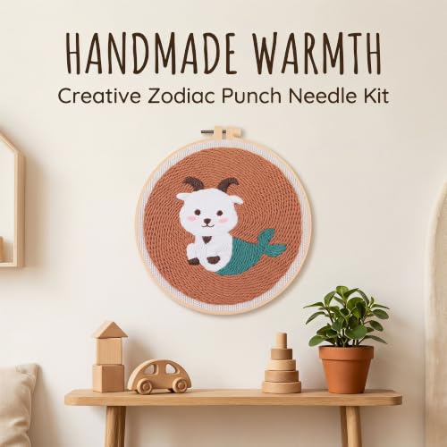 Harimau Punch Needle Kit Twelve Zodiac Signs Pattern,1Pc Embroidery Hoop, Essential Punch Needle Supplies,Ideal Punch Art for Beginners,DIY Adults Embroidery, Video Teaching - color: 65284