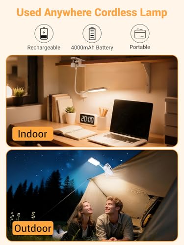 Clip on Light,45 Lighting Modes Rechargeable Desk Lamp with Clamp - color: White