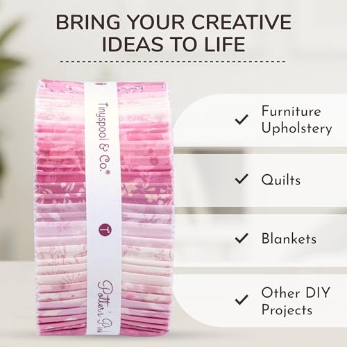 Tinyspool & Co.'s Twirlie Roll 40 Precut Quilting Fabric Strips for Quilting Supplies, Crafting, Sewing, Soft Cotton Strip for Blanket, Rug, Upholstery, Home Decor, and Purse Making, Potter’s Pink - color: Potter's Pink
