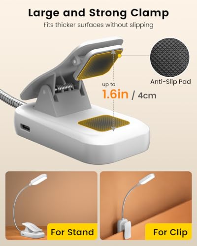 Glocusent 20 LED Reading Lights for Books in Bed, Eye Caring Reading Light - color: White, size: Upgraded