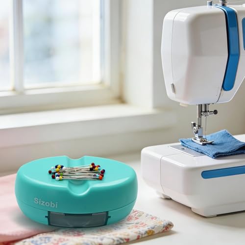 Sizobi Magnetic Pin Holder with 100 Pcs Pins, Sewing Supplies Organizer - color: Sky blue
