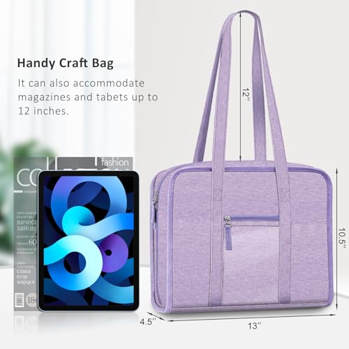 FINPAC Sewing and Craft Supplies Storage Tote Bag with Clear Pockets - color: Lavender