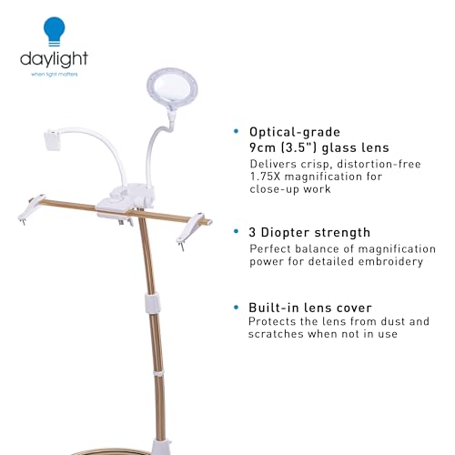 Daylight StitchSmart 2 Magnifier & Chartholder (Accessories Only)–Adjustable Embroidery Frame Support with LED Magnifier Lamp, 360° Rotation, 95+ CRI Lighting, Flexible Arms (Doesn't' Include Stand) - color: Stitchsmart Stand Accessory