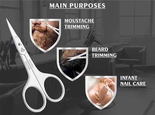 SILLVER Nail Scissors Curved Professional for Women and Men, Facial Hair Small Grooming Scissors for Nail, Eyebrows, Nose Hair, Mustache, Beard, Eyelashes, Dry Skin - Manicure Scissors - size: Heavy 6-1.5mm Blade Width
