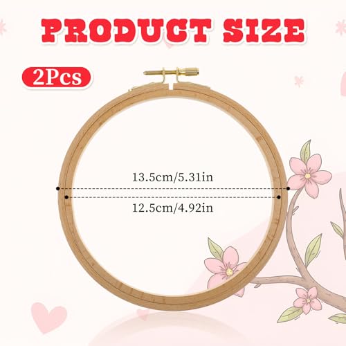 2 Pack 5 Inch Wood Embroidery Hoop, Cross Stitch Hoops Ring, Wooden Embroidery Hoops, Cross Stitch Supplies Beech Wooden Embroidery Frames for Art Craft Sewing, DIY Decoration