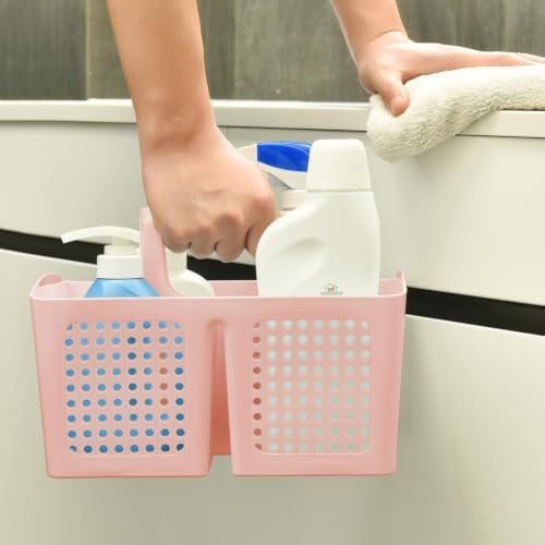 Portable Shower Caddy Basket with 3 Compartments and Handle, Pink - color: Pink