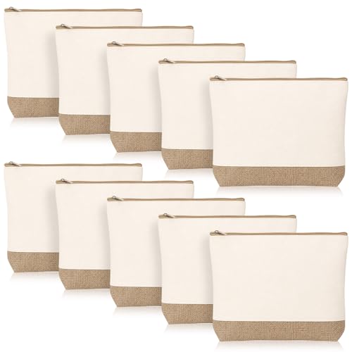Reginary 10 Pcs Canvas Makeup Bags Bulk Blank Cosmetic Bags,Linen Color - color: Linen Color
