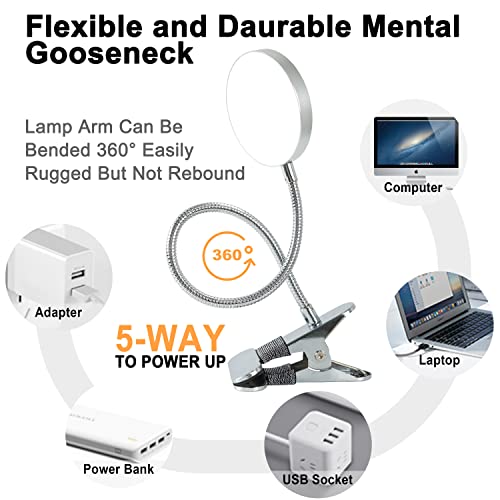 LiFMIRA Clip on Lamp Reading Light 5 Color Modes 10 Brightness 8W Silver - color: Silver
