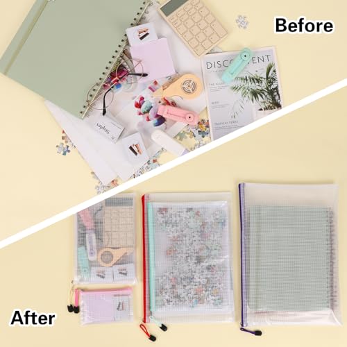 EOOUT 64pcs Mesh Zipper Pouch Bags, 8 Sizes Plastic Bags, 15 Colors - style: Multicolor-64pcs