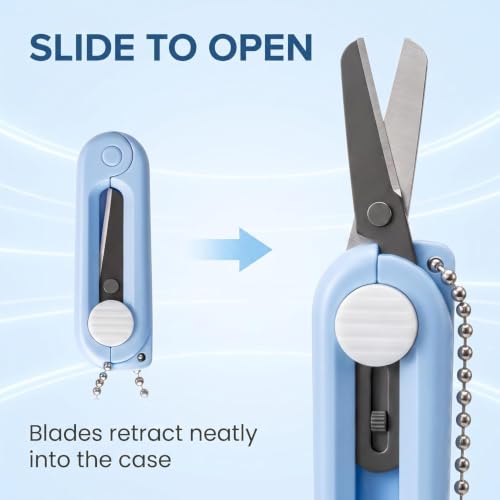Blue Mini Scissors with Key Chain Mini Telescopic Small Foldable Scissors Portable Safe Pocket Travel Scissors Retractable Kids Shears Sharp Cutting Tools for Cutting, Scrapbooking, Crafting, Sewing - color: Blue