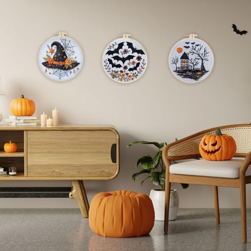 LB Black and White Halloween Embroidery Kit for Beginner Adults - color: Orange Black