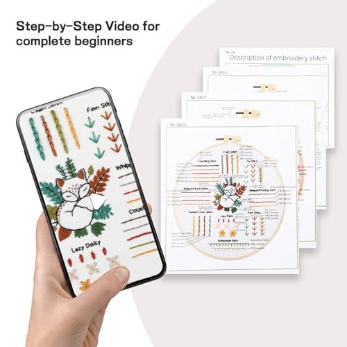 JOINRUN Beginner Embroidery Kit for Adults, 3 Pack with Video Tutorial - color: Fox