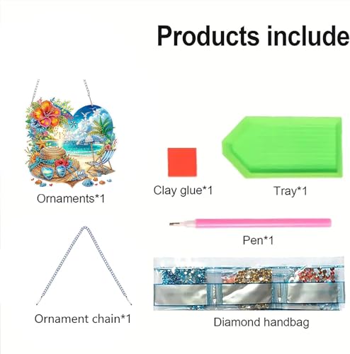 ARPADAMO Hanging Diamonds Art kit for Adult,DIY Summer Beach Pendant Diamonds Painting Art Kit, 7.2x7 inch Acrylic Diamonds Painting Board Kit Ornament, Special Crystal Diamond Hanging Ornament - color: DP00886