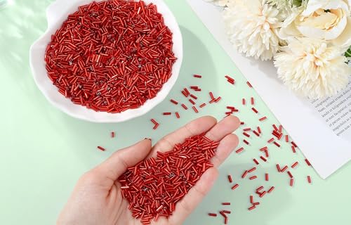 XIANNVXI 3000pcs Red Glass Bugle Beads - color: Red