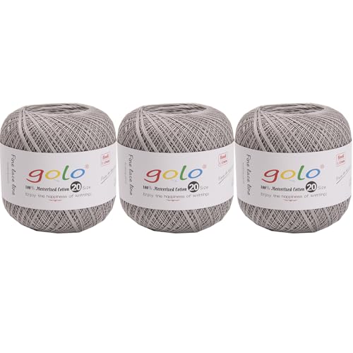 golo 3 Balls Crochet Thread Size 20 Embroidery Thread Crochet Yarn for Hand 484 - color: 000-8-484Silvery