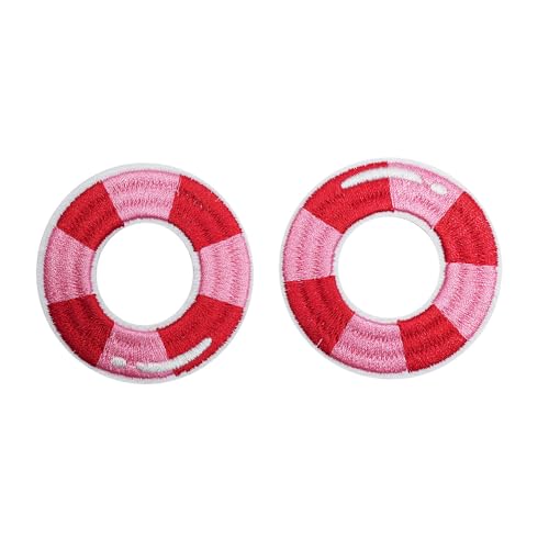 Two red Swimming Ring Embroidery Patches - style: 2pcs Round Swimming Ring Patches