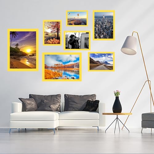 10x14 inch Wood Picture Frames for Wall Hanging,Diamond Painting Frames Rectangle Baby Scan Picture Frame for Family Walls Decoration,Anniversary,Wedding,Christmas,Halloween,Shower,Certificate (Yellow) - color: Yellow, size: 10x14 inch