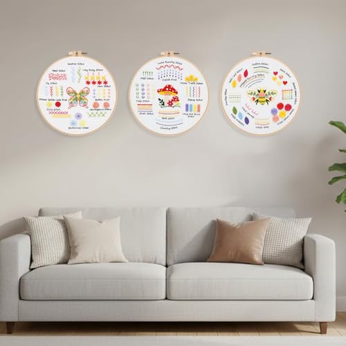 Louise Maelys 3 Pack Embroidery Kit for Beginners Learn Basic Stitches DIY - color: 3 embroidery