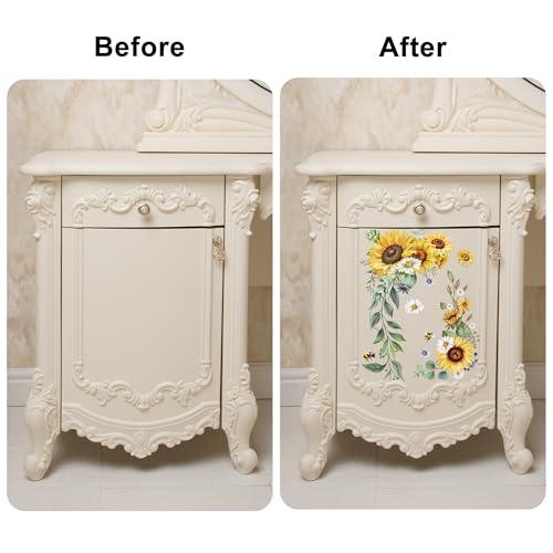 Joeyan Sunflowers and Bees Rub On Transfers for Furniture and Crafts - style: Sunflowers and Bees