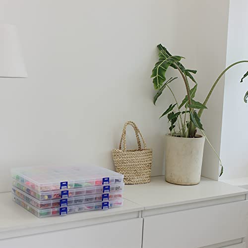 2 Pack Fixed 48 Grids Clear Plastic Divider Storage Box, Transparent Organizer Container Case for Bead, Button, Jewelry, Diamond, Craft, Small Parts, Sewing Kit，DIY Accessories