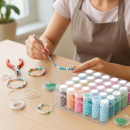 BigOtters Embroidery Diamond Storage Box, 30PCS Big Clear Plastic Bead Containers with Silicone Funnel for Jewelry Painting DIY Art Craft Rhinestones Sewing Cosmetic Nail Glitter Powder - size: 6.5 x 5.5 x 2inches